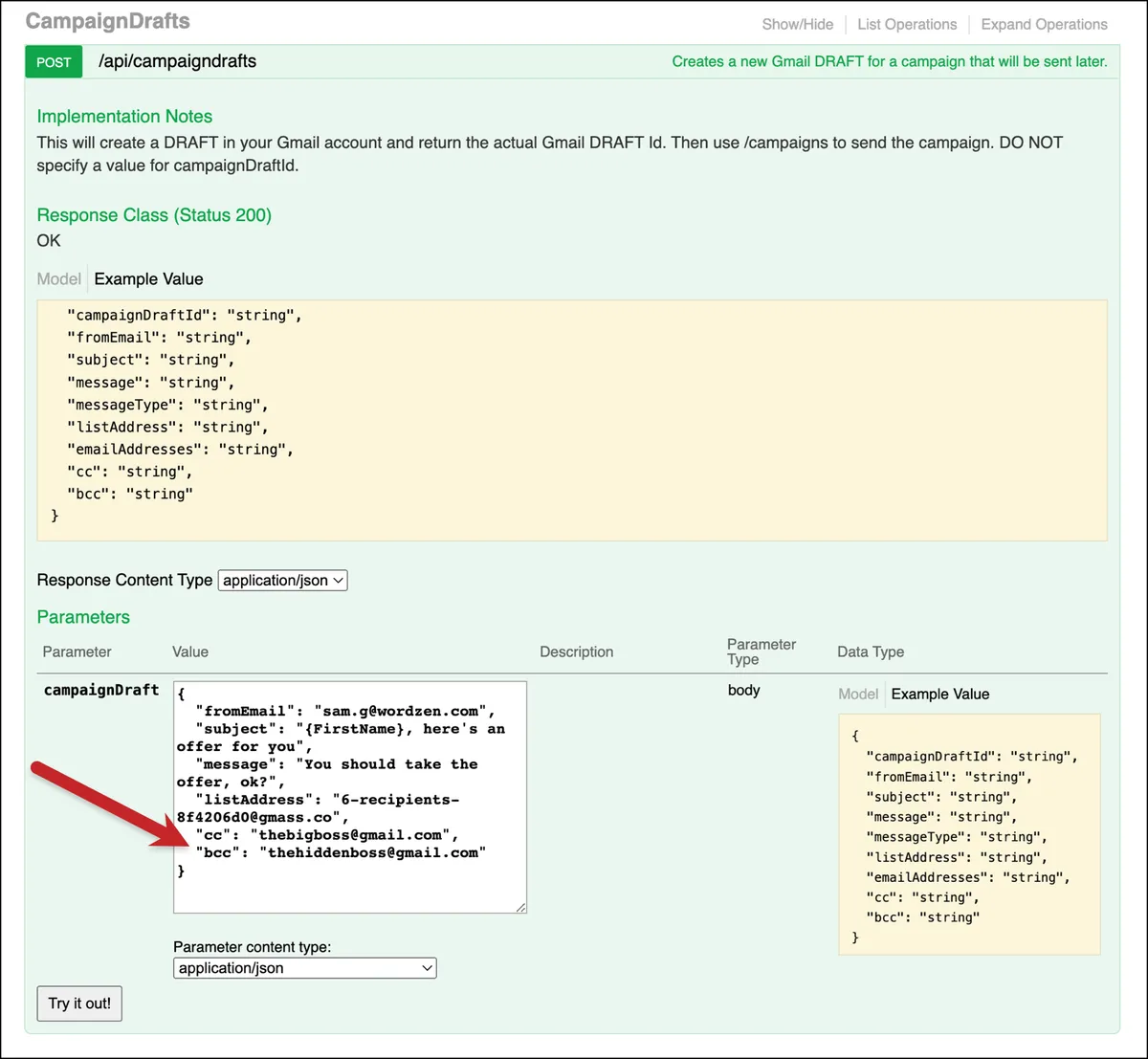 CC and BCC added via API