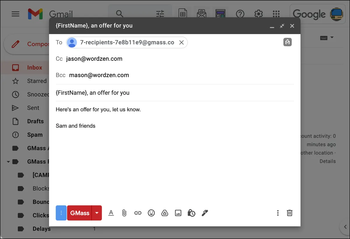 Adding in static CC and BCC addresses