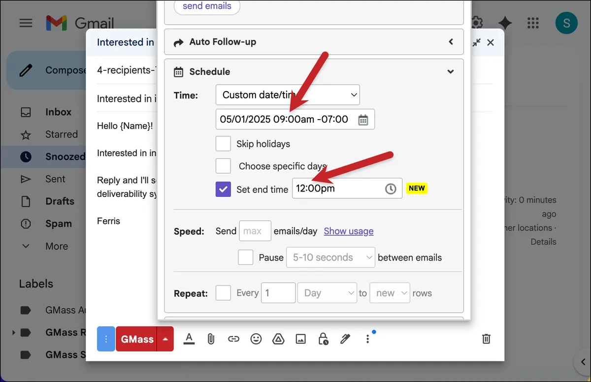 You can also set a start time