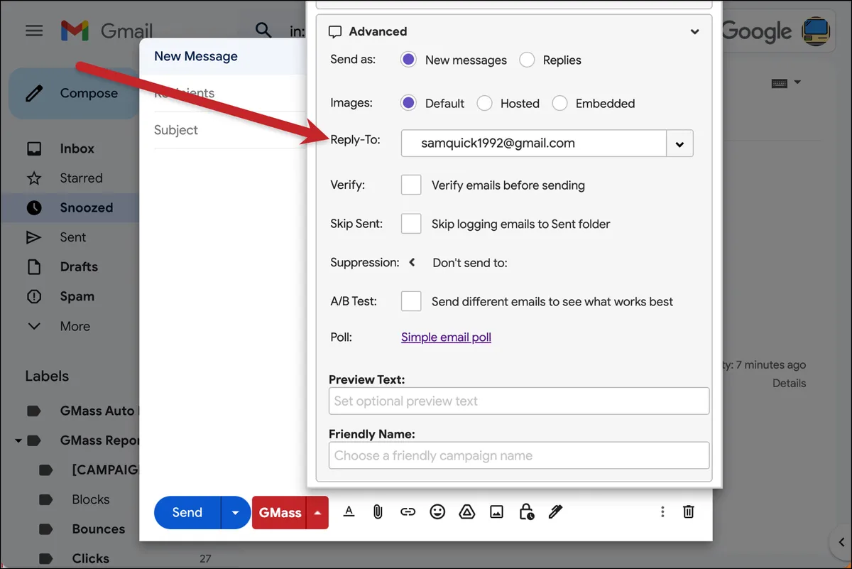 Reply To in the GMass settings