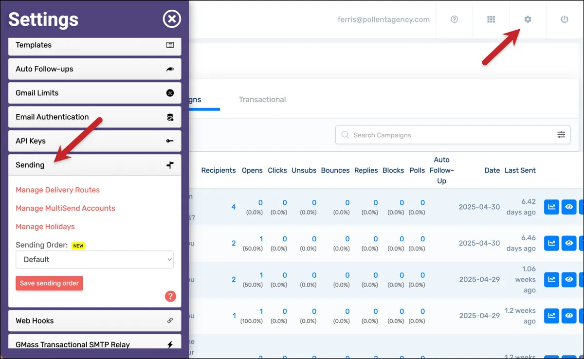 Go to the Sending section of the GMass dashboard settings