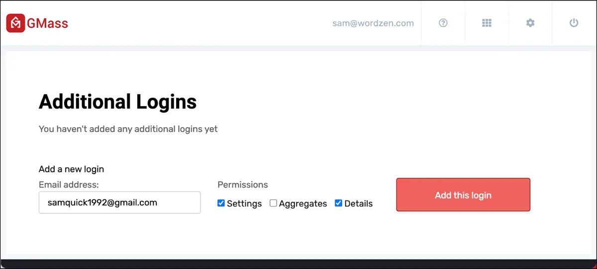 Manage additional GMass logins