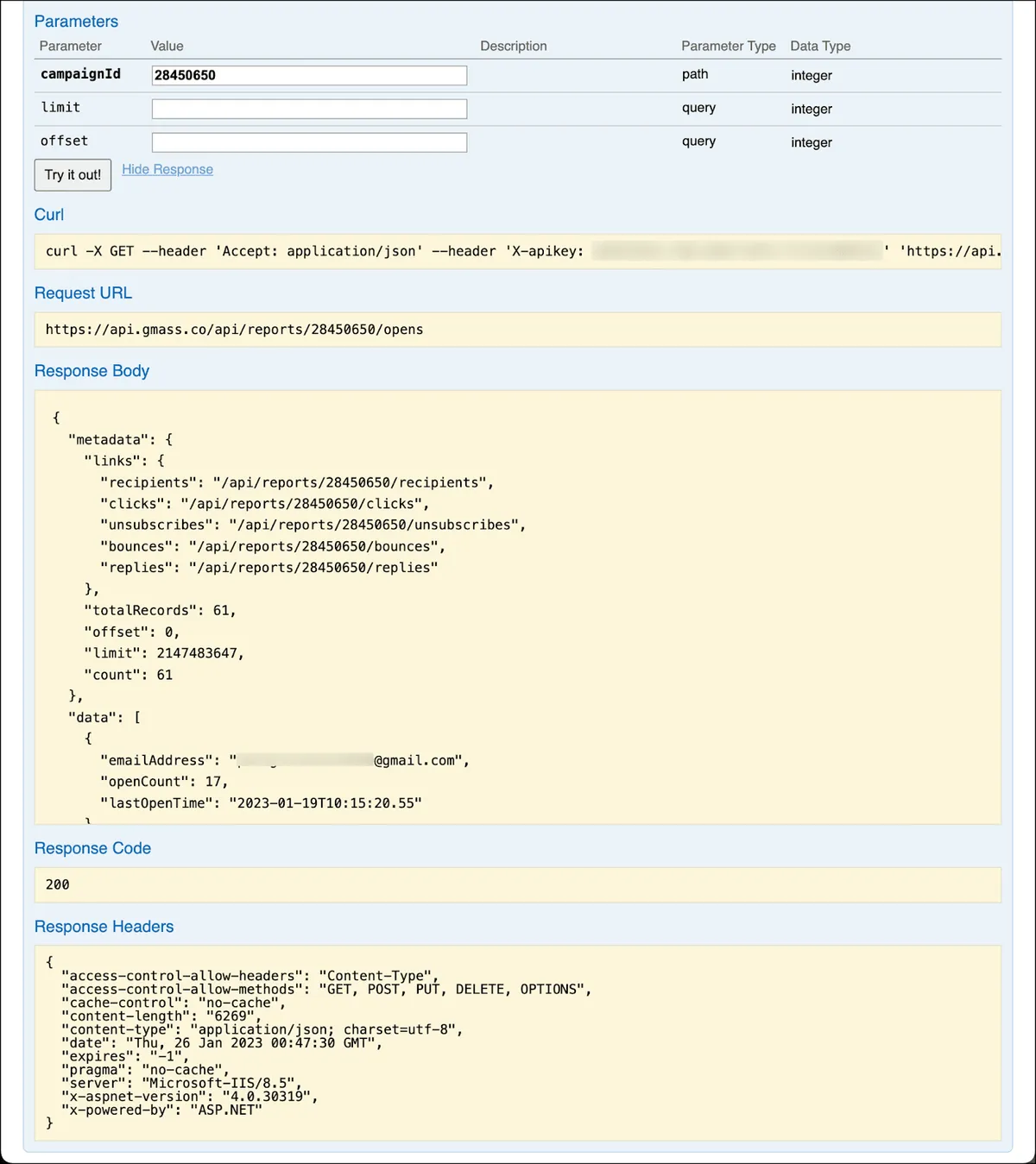 Sharing campaign reports via the GMass API