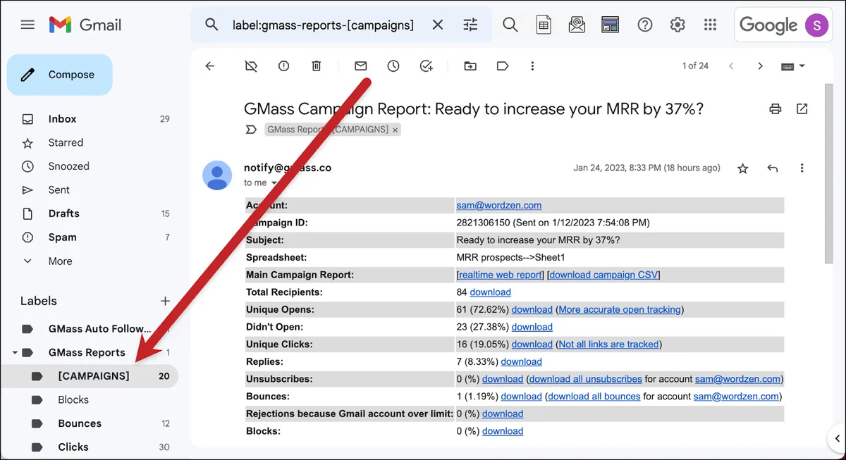 Share campaign reports with email