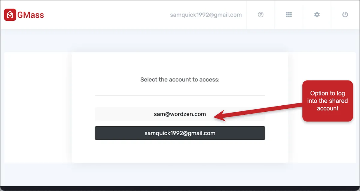 Login options in GMass dashboard