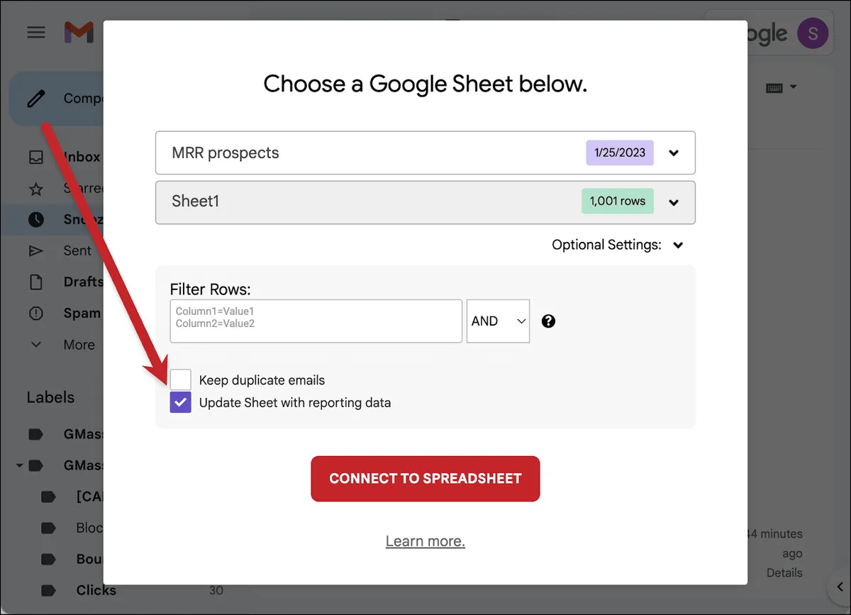 Update sheet options