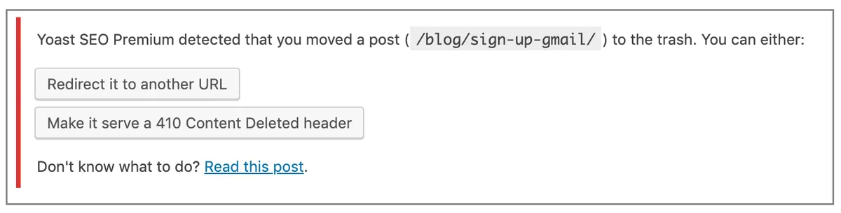 redirect deleted post