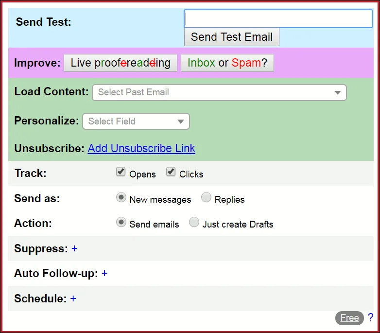 The GMass Settings popup window is shown, with the Personalize dropdown selecting FirstName.