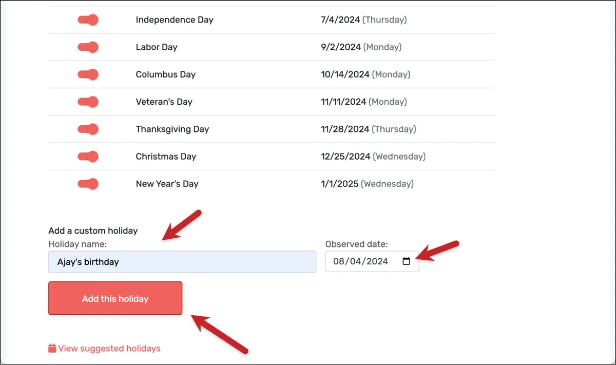 Add a custom holiday