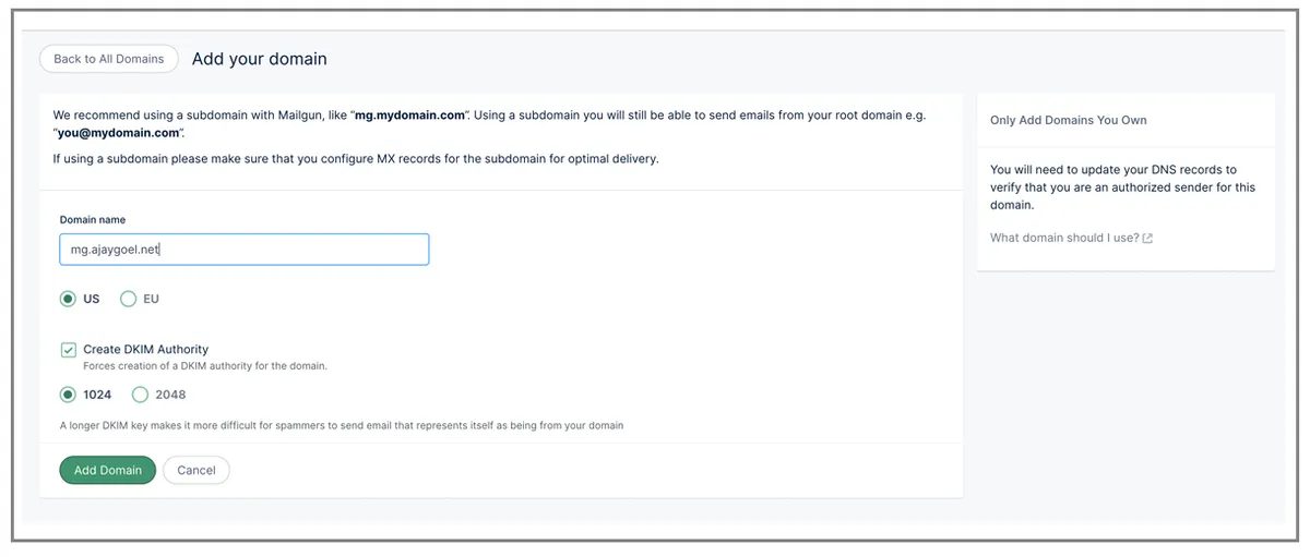 Mailgun subdomain