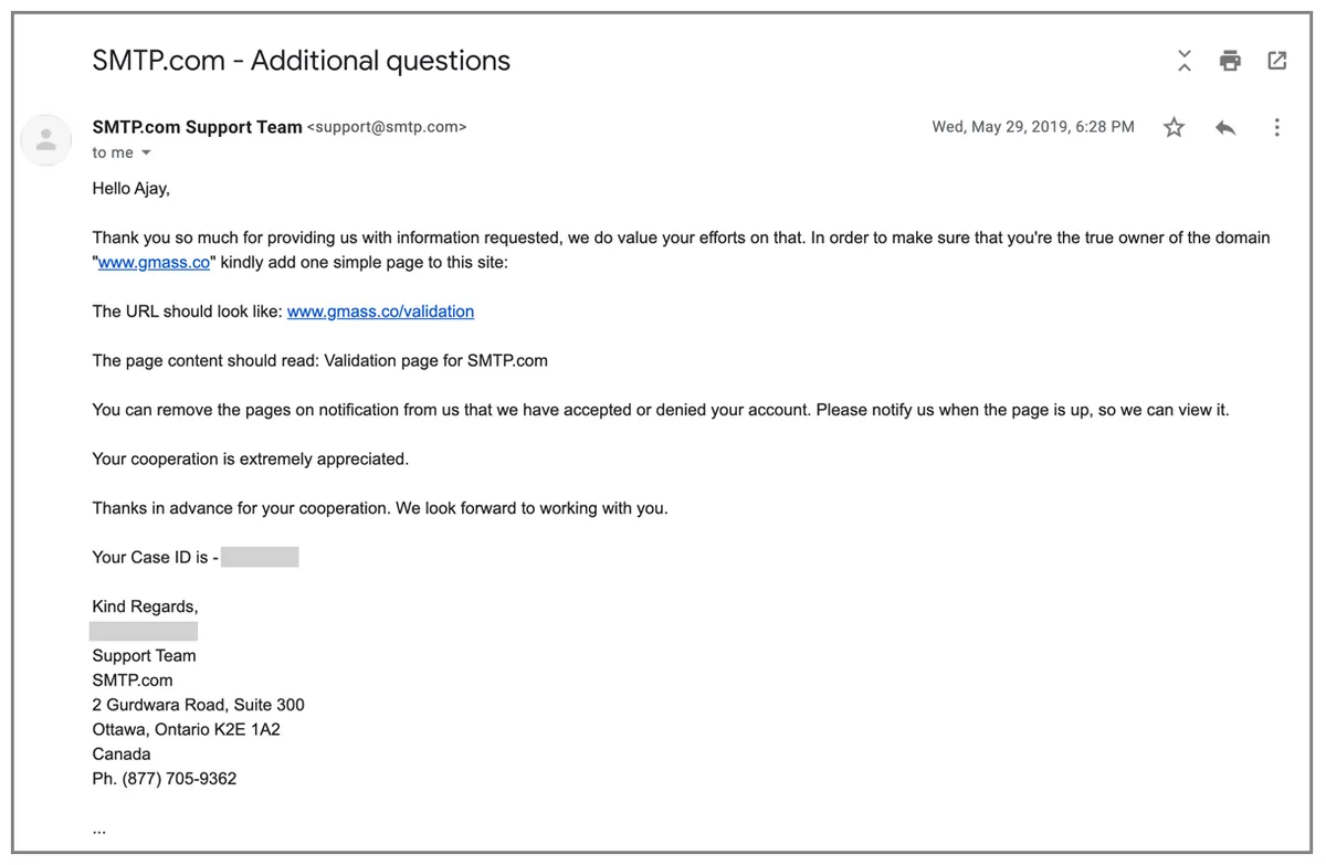 SMTP domain validation