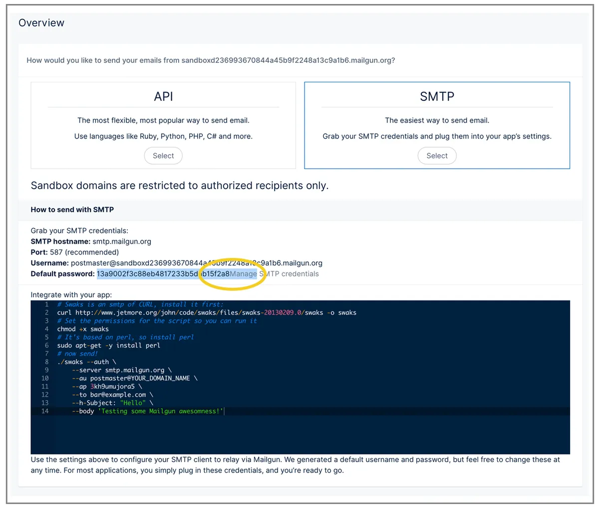Mailgun sandbox domain