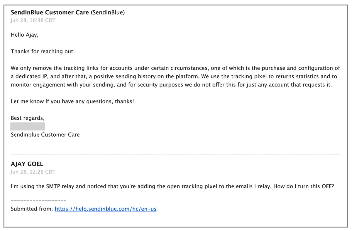 Sendinblue remove tracking link