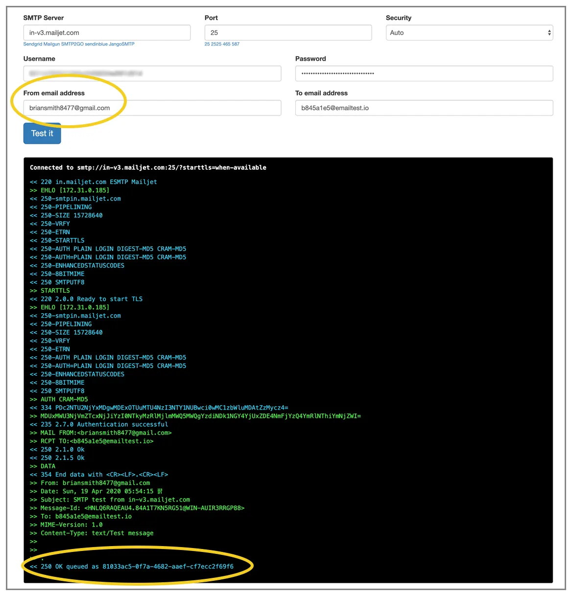 Mailjet verify FROM address