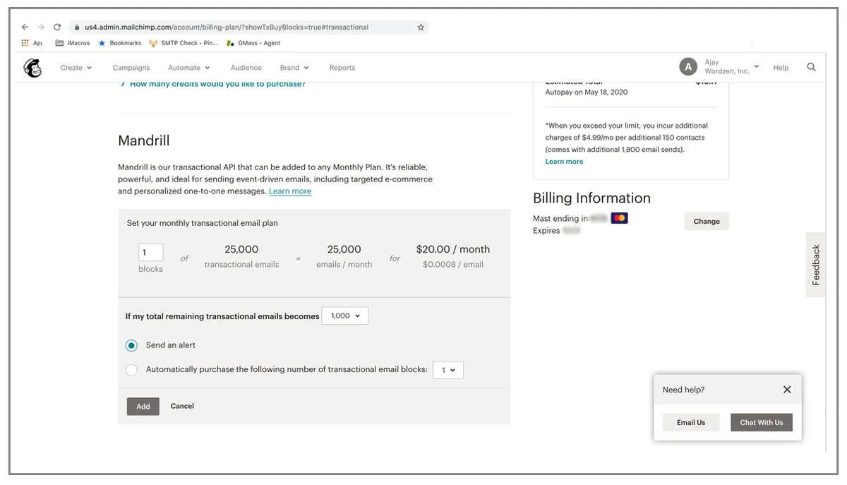Mandrill payment