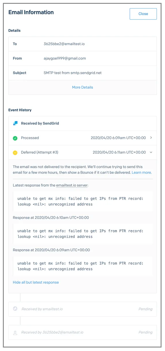 SendGrid errors