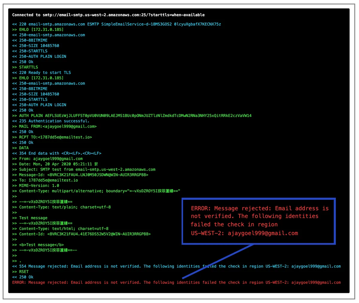 Amazon SES verify gmail address