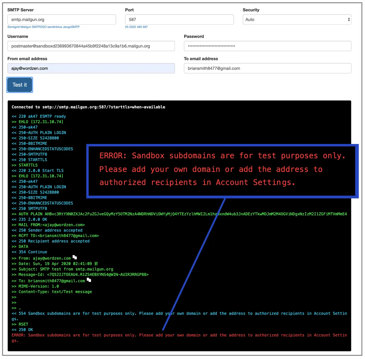 Mailgun sandbox