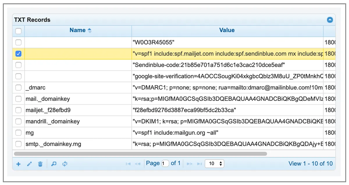 Mailjet SPF text record