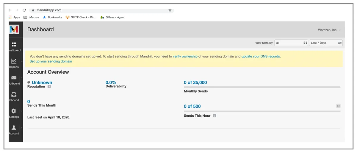 Mandrill set up sending domain