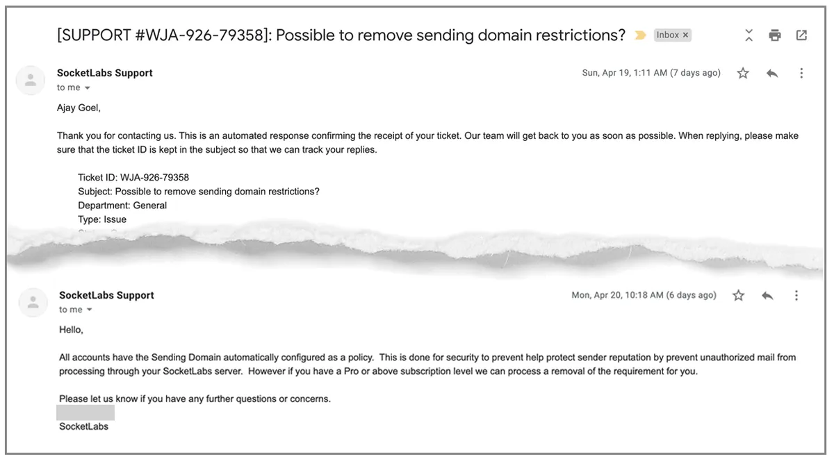 SocketLabs remove domain restrictions