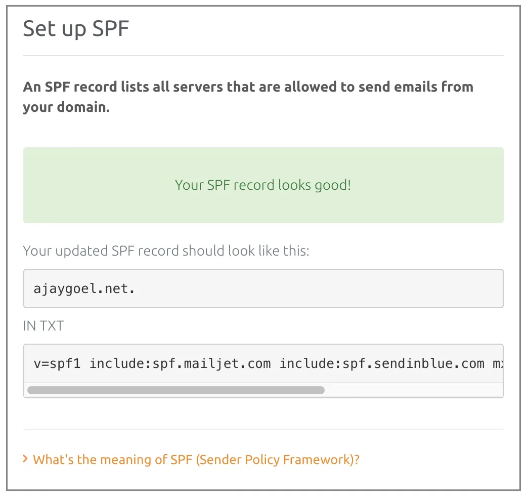 Mailjet validated SPF record