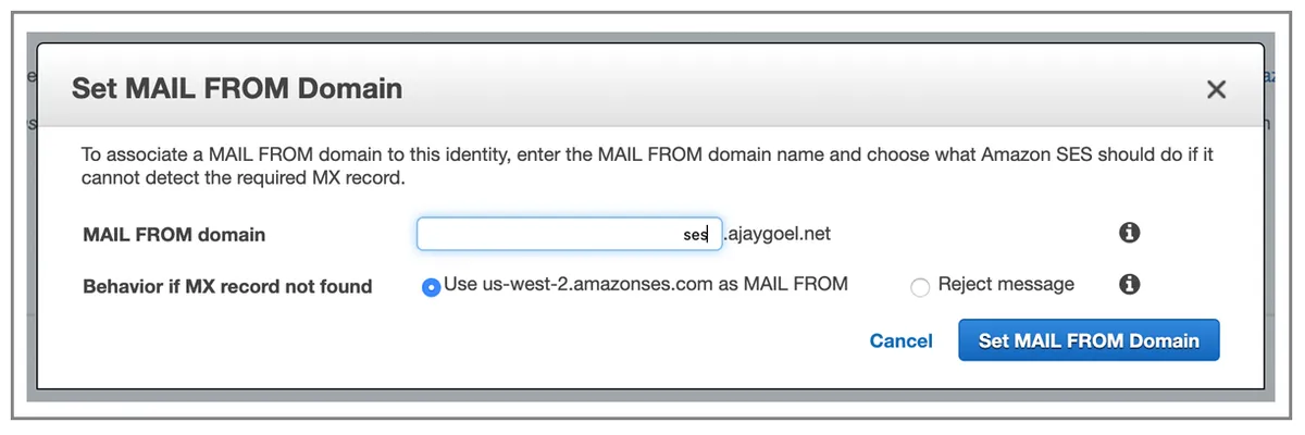 Amazon SES set MAIL FROM domain
