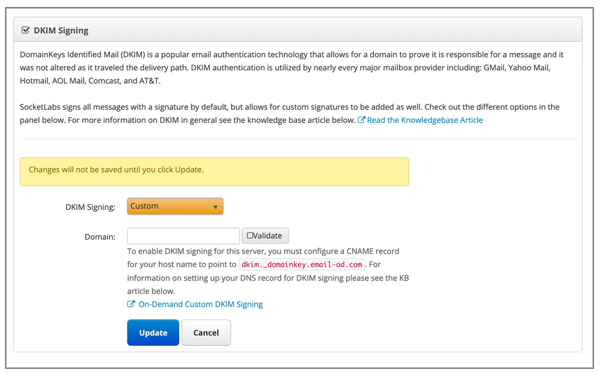 SocketLabs custom DKIM