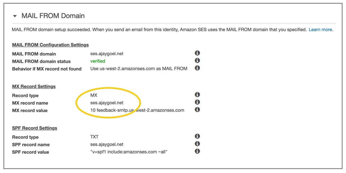Amazon SES subdomain
