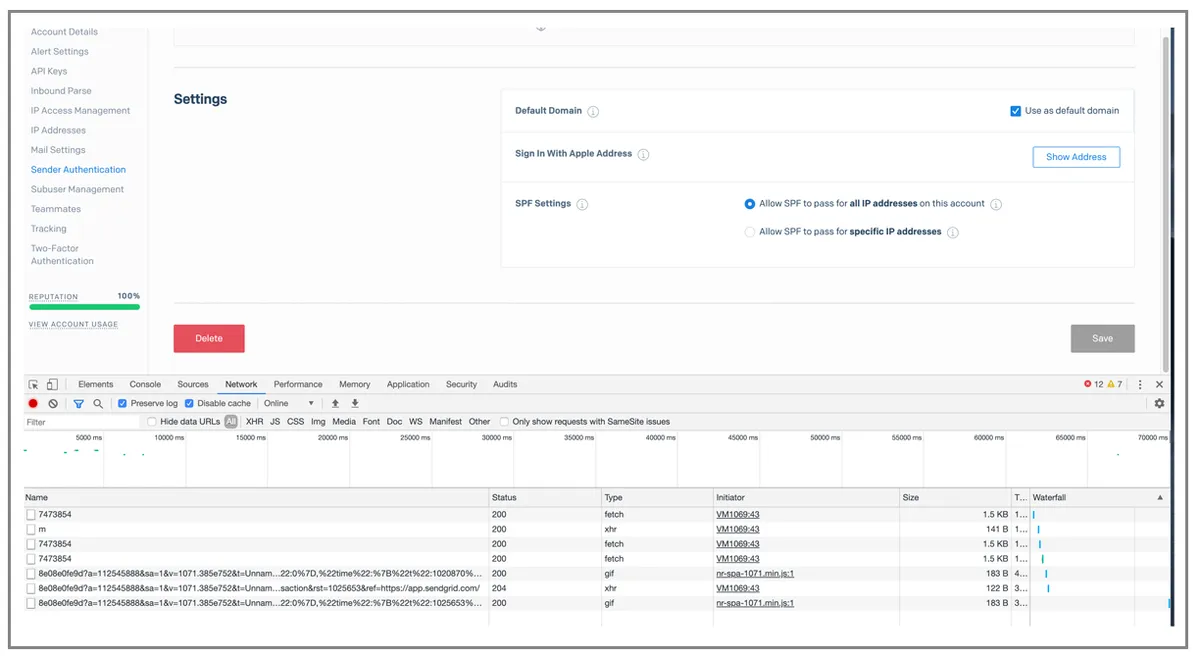 SendGrid default settings