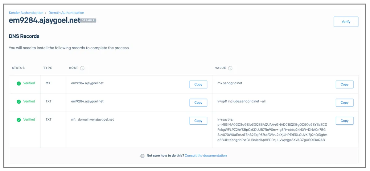 SendGrid subdomain