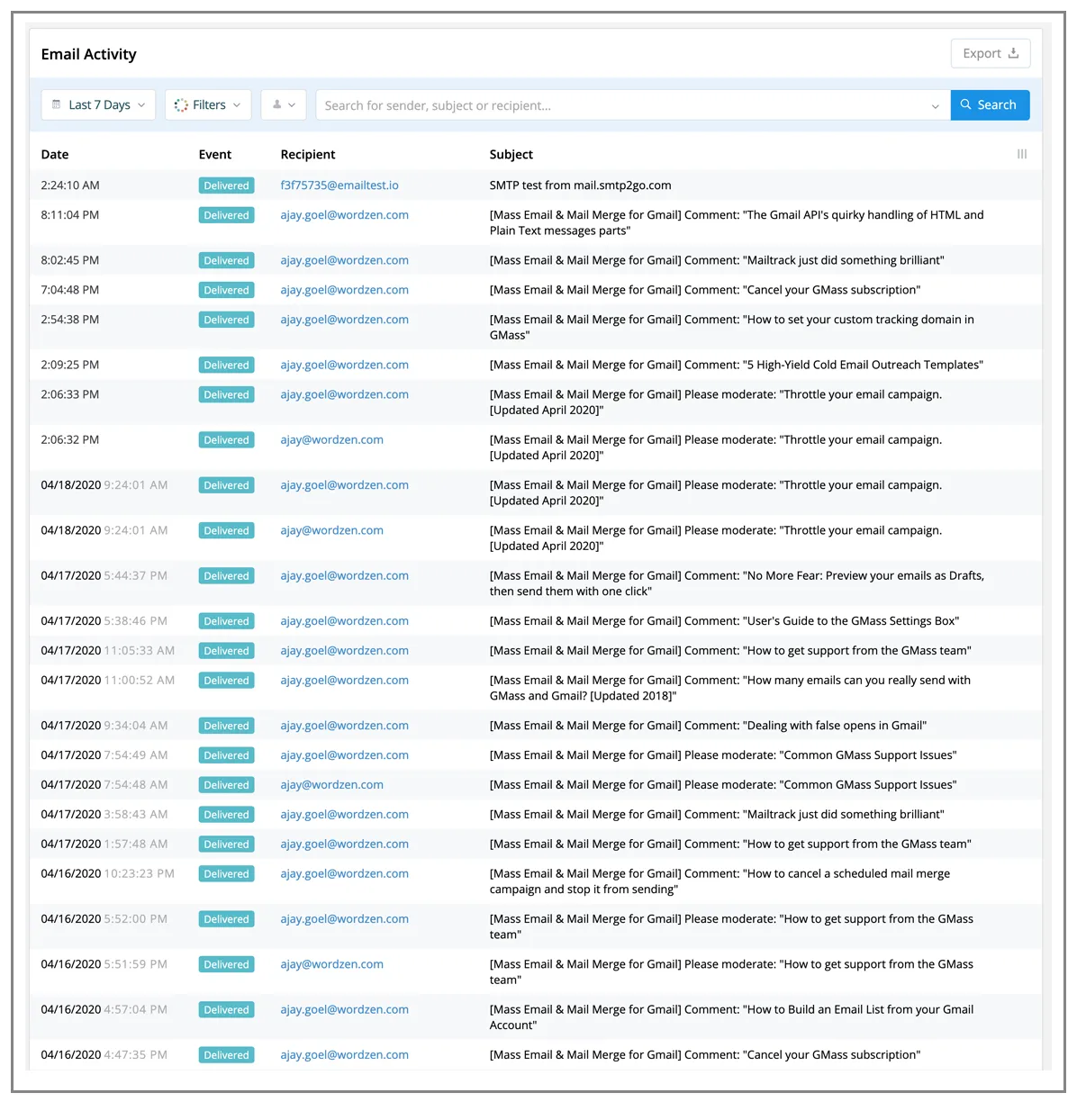 SMTP2GO recipient report