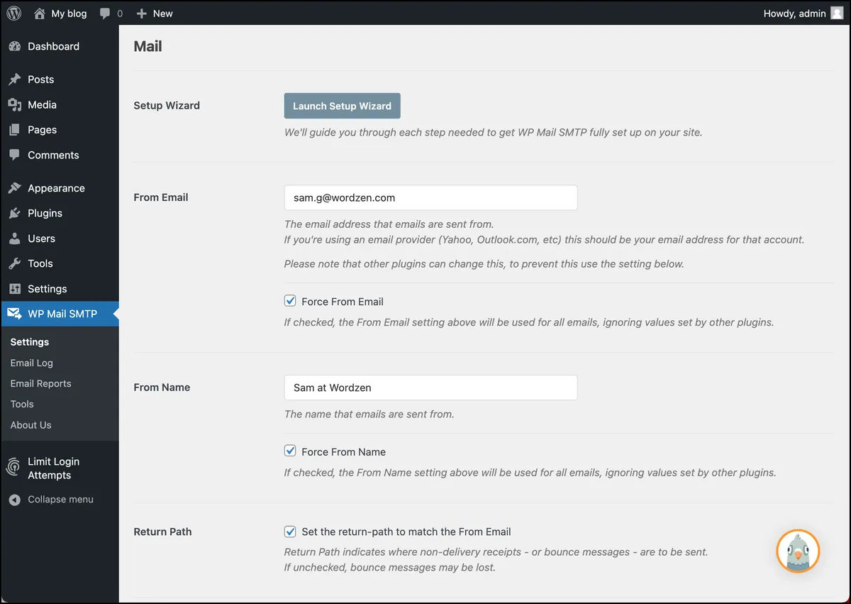 WP Mail SMTP first settings