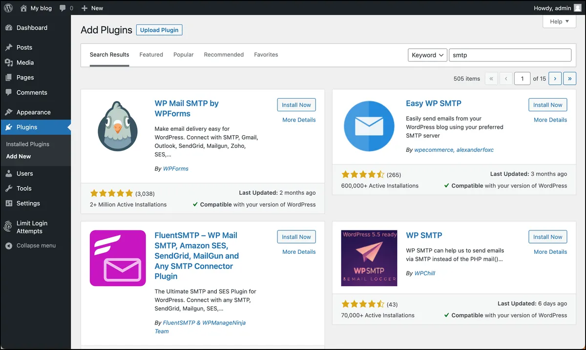 Install a SMTP plugin in WordPress