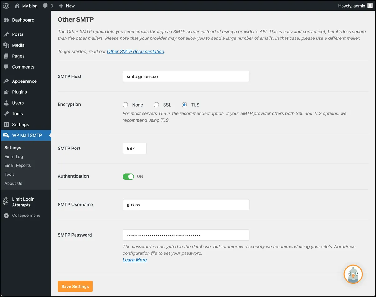 SMTP mailer settings
