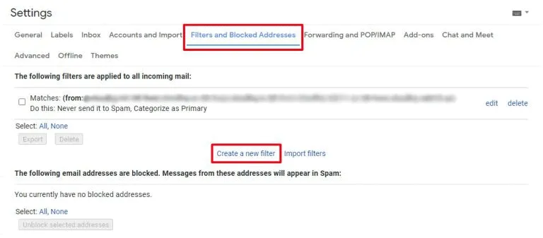 filters and blocked addresses