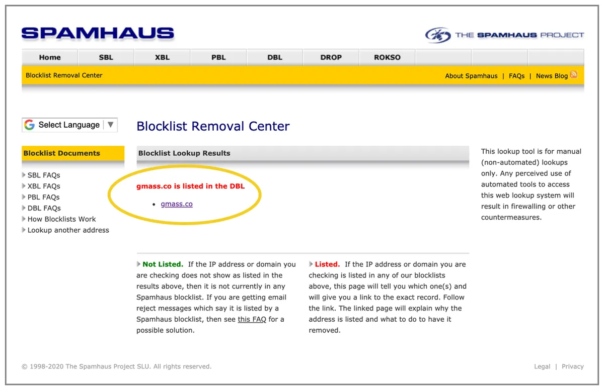 Listed by Spamhaus