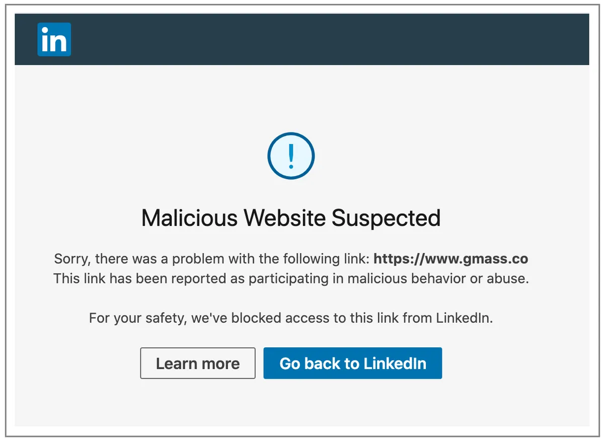 LinkedIn warning
