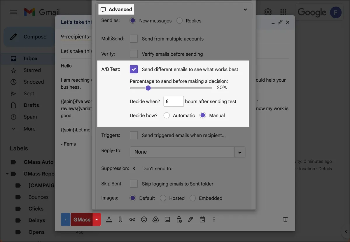 Using spintax for an A/B test