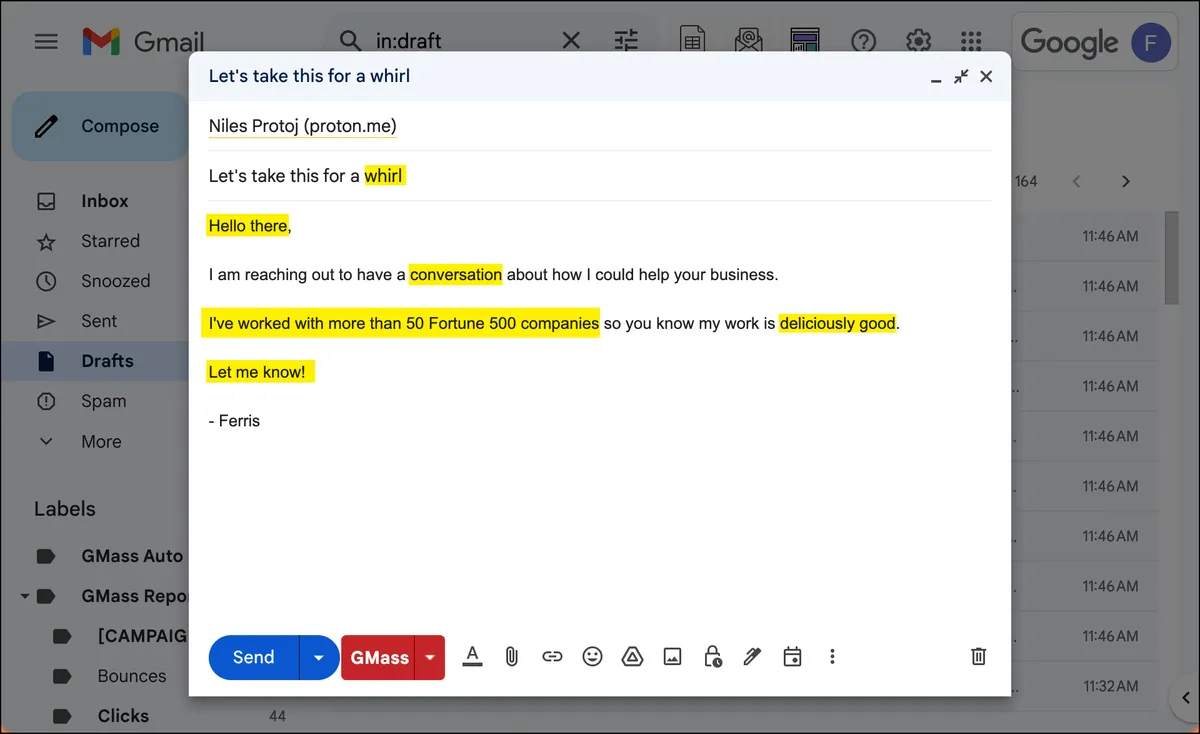 GMass making spintax permutations