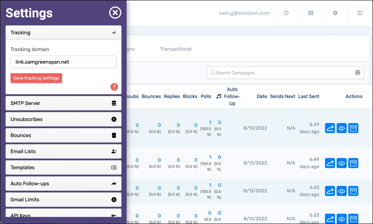 Add custom tracking domain to GMass