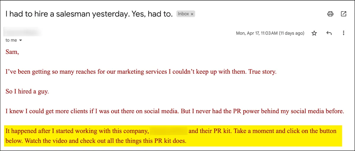 Original email story
