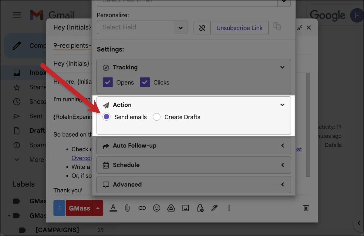 Send emails, don't create drafts