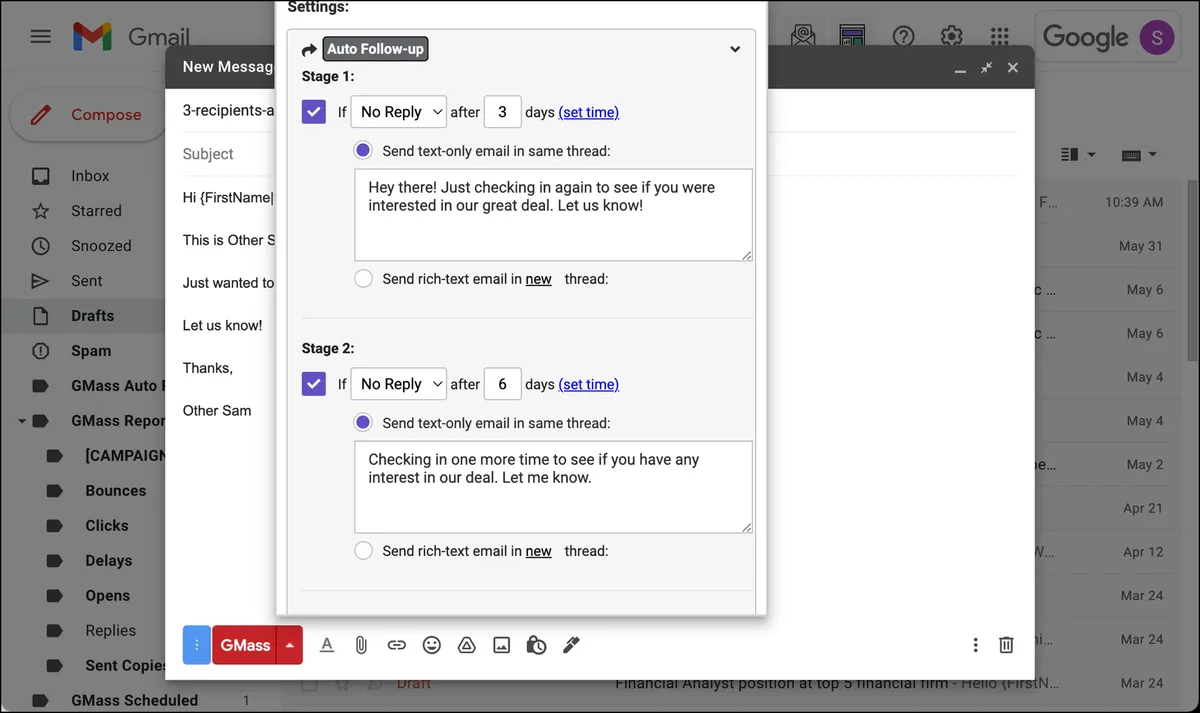 Sending an auto follow-up sequence