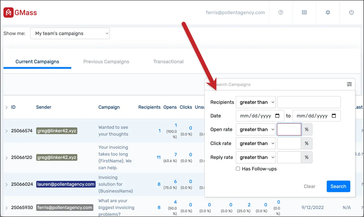 Advanced search options