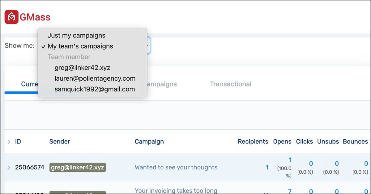 Choose whose campaigns to view