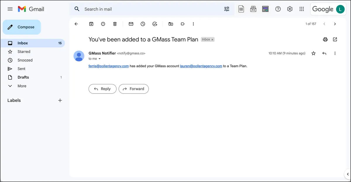Notification email