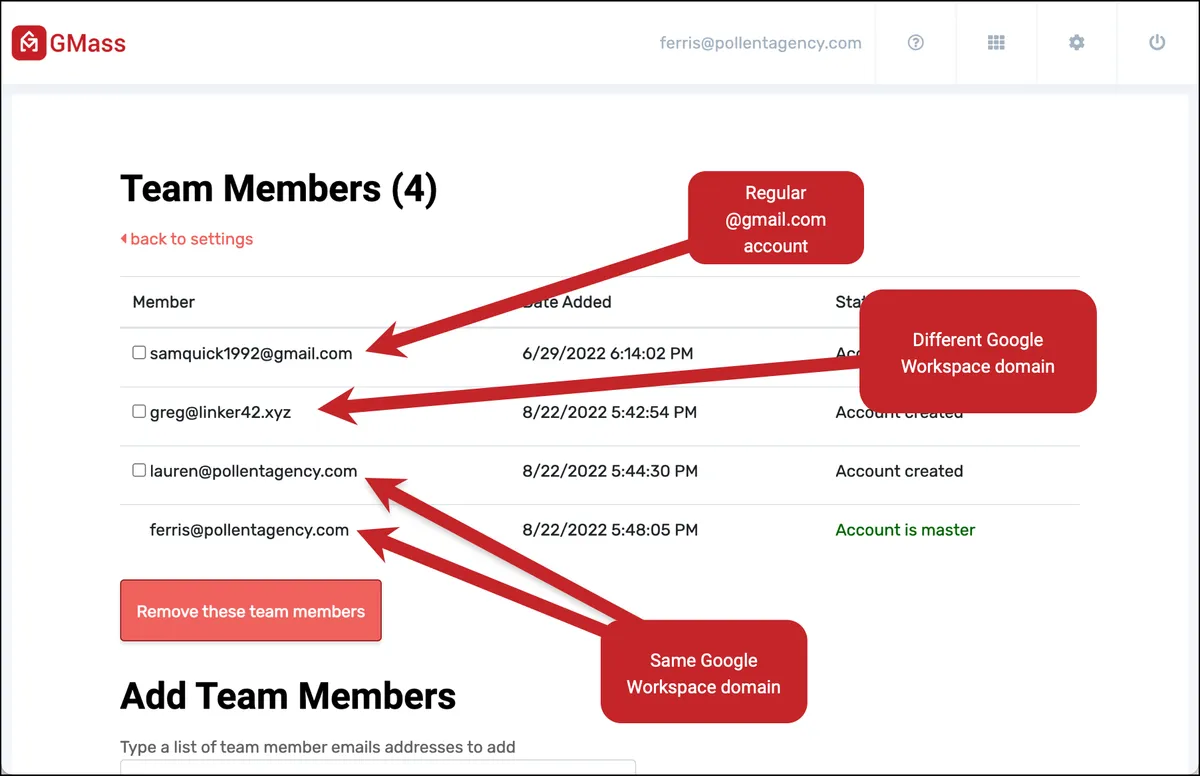 Team members with different addresses