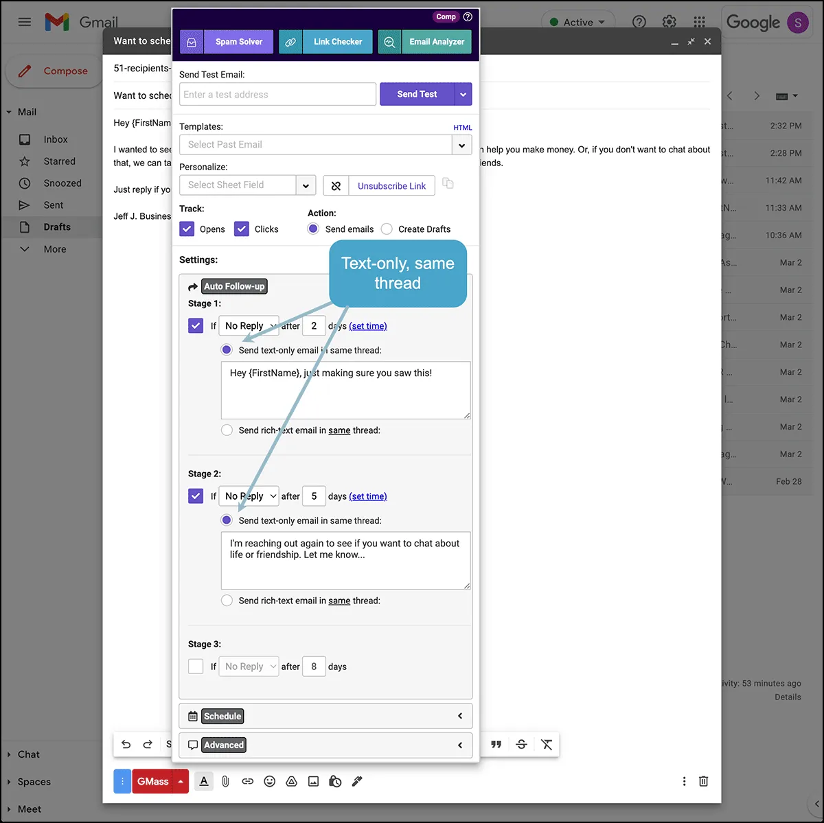 Setting up a thread of text-only responses.