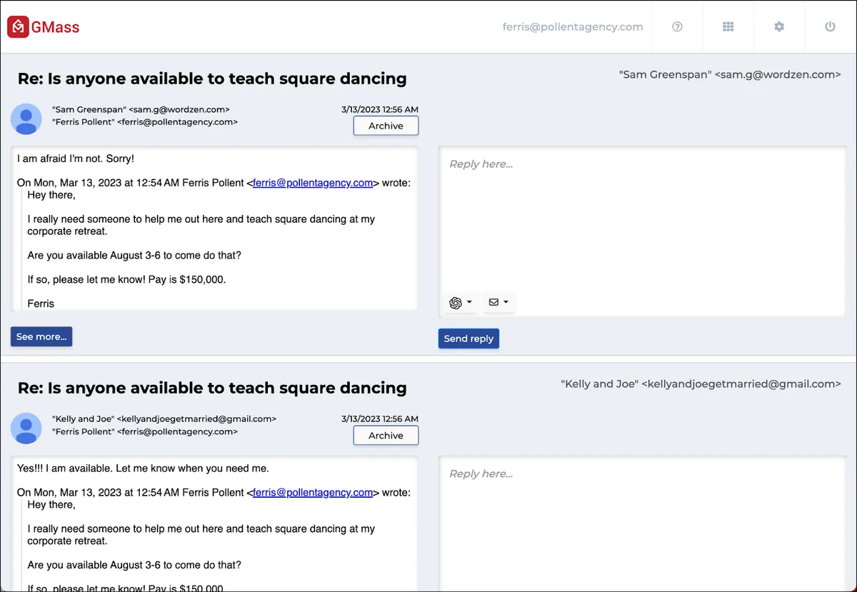 Now you can send replies via The Reply Project
